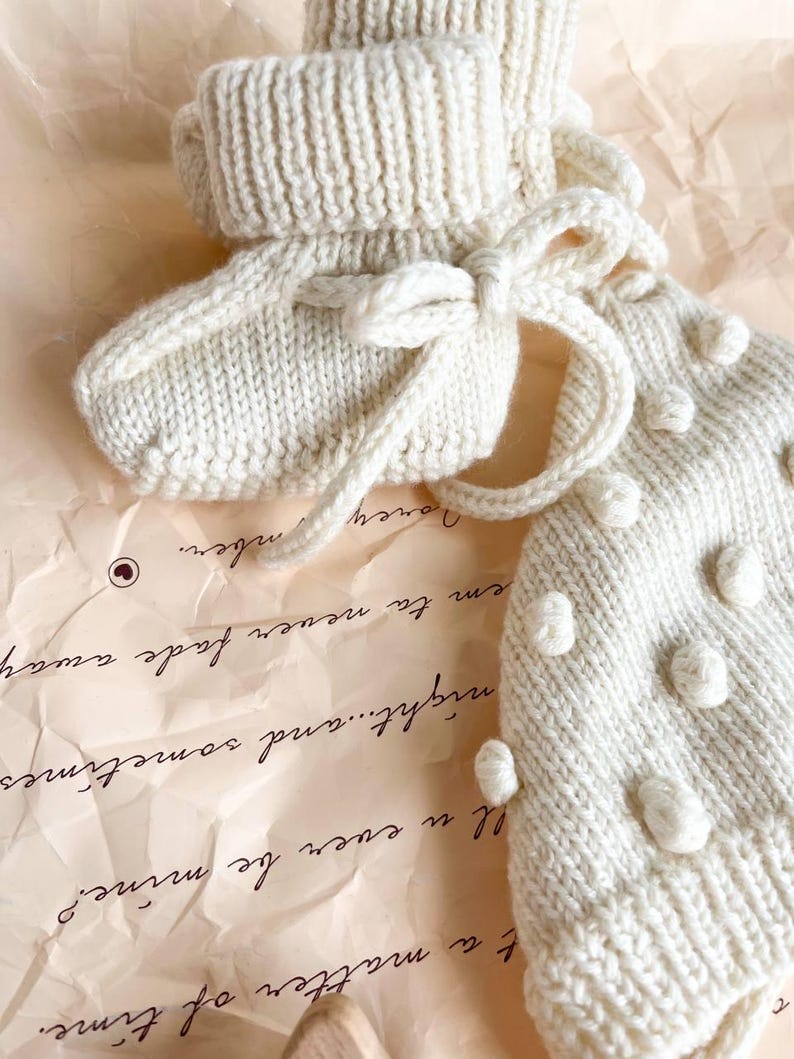 Knit Merino Wool Baby Set: Bonnet, Booties, and Rattle