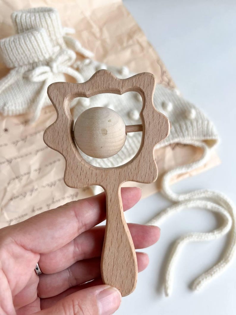 Knit Merino Wool Baby Set: Bonnet, Booties, and Rattle