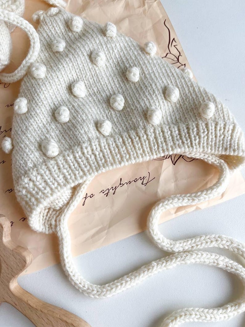 Knit Merino Wool Baby Set: Bonnet, Booties, and Rattle