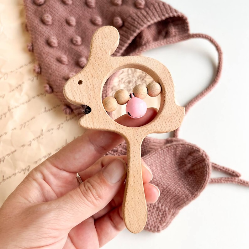 Knit Merino Wool Baby Outfit: Bonnet, Socks & Wooden Rattle