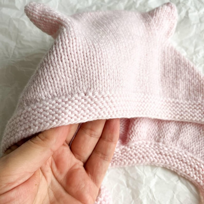 Pink Merino Wool Baby Hat with Ears