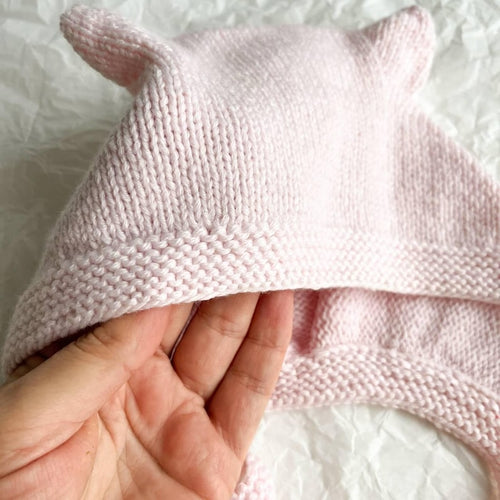 Pink Merino Wool Baby Hat with Ears