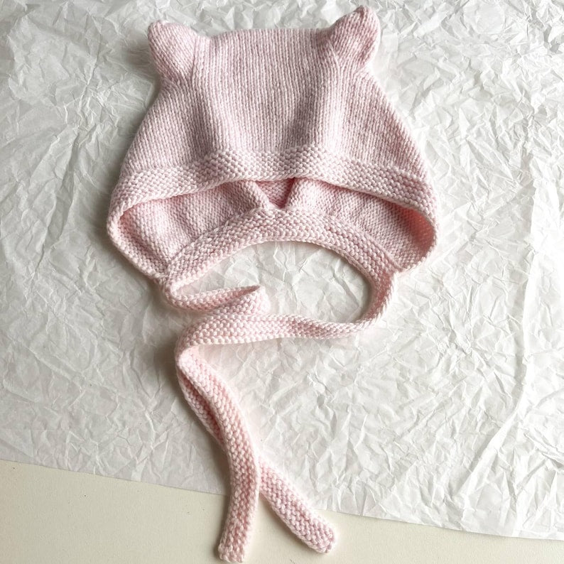 Pink Merino Wool Baby Hat with Ears