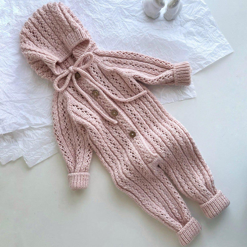 Pink Merino Wool Baby Romper